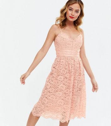 Petite Pale Pink Floral Lace Dress ...